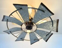 Farmhouse Galvanized Windmill Ceiling Light 16" -The Lamp Goods smallerwindmillceilinglightheavyflushmountfarmhouse 5