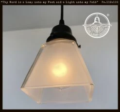 Vintage Frosted SQUARE 1960's PENDANT Light
