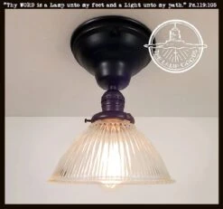 Vintage Factory Holophane Glass With Exposed Socket Light