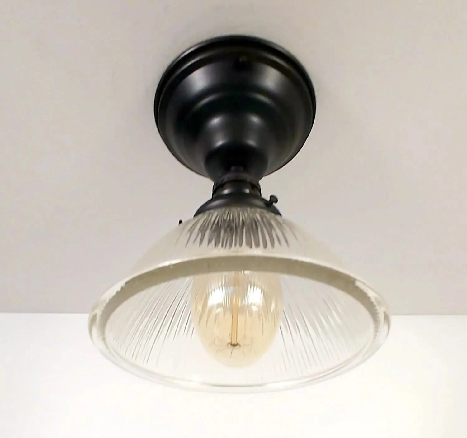 Vintage Factory Holophane Glass With Exposed Socket Light 8 Vintage Factory Holophane Glass With Exposed Socket Light - Image 6