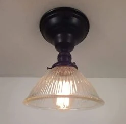 Vintage Factory Holophane Glass With Exposed Socket Light 17 Vintage Factory Holophane Glass With Exposed Socket Light -The Lamp Goods vintageholophaneexposedsocketedisonceilinglightflushmountlightingfixtureclearglasslampgoods 6