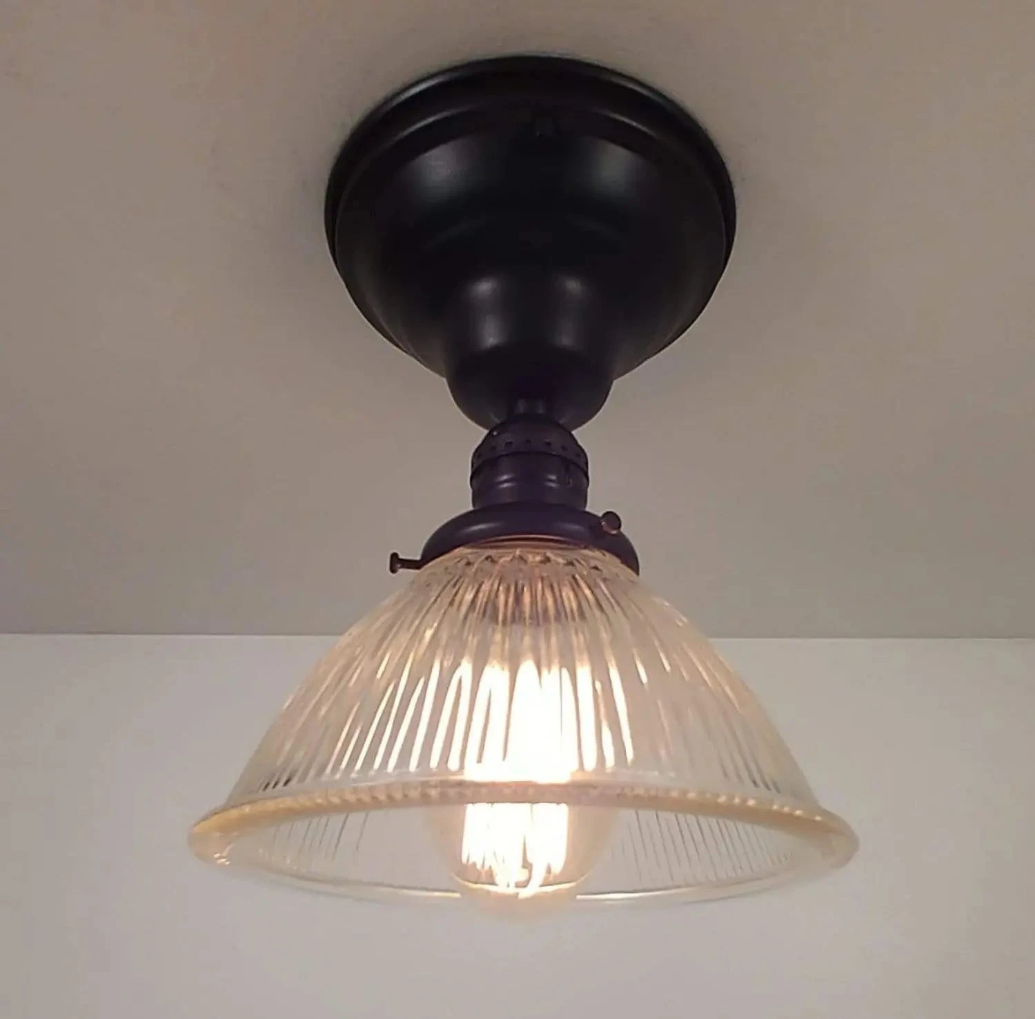 Vintage Factory Holophane Glass With Exposed Socket Light 9 Vintage Factory Holophane Glass With Exposed Socket Light - Image 7