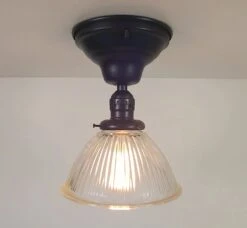 Vintage Factory Holophane Glass With Exposed Socket Light 14 Vintage Factory Holophane Glass With Exposed Socket Light -The Lamp Goods vintageholophaneexposedsocketedisonceilinglightflushmountlightingfixtureclearglasslampgoods 7