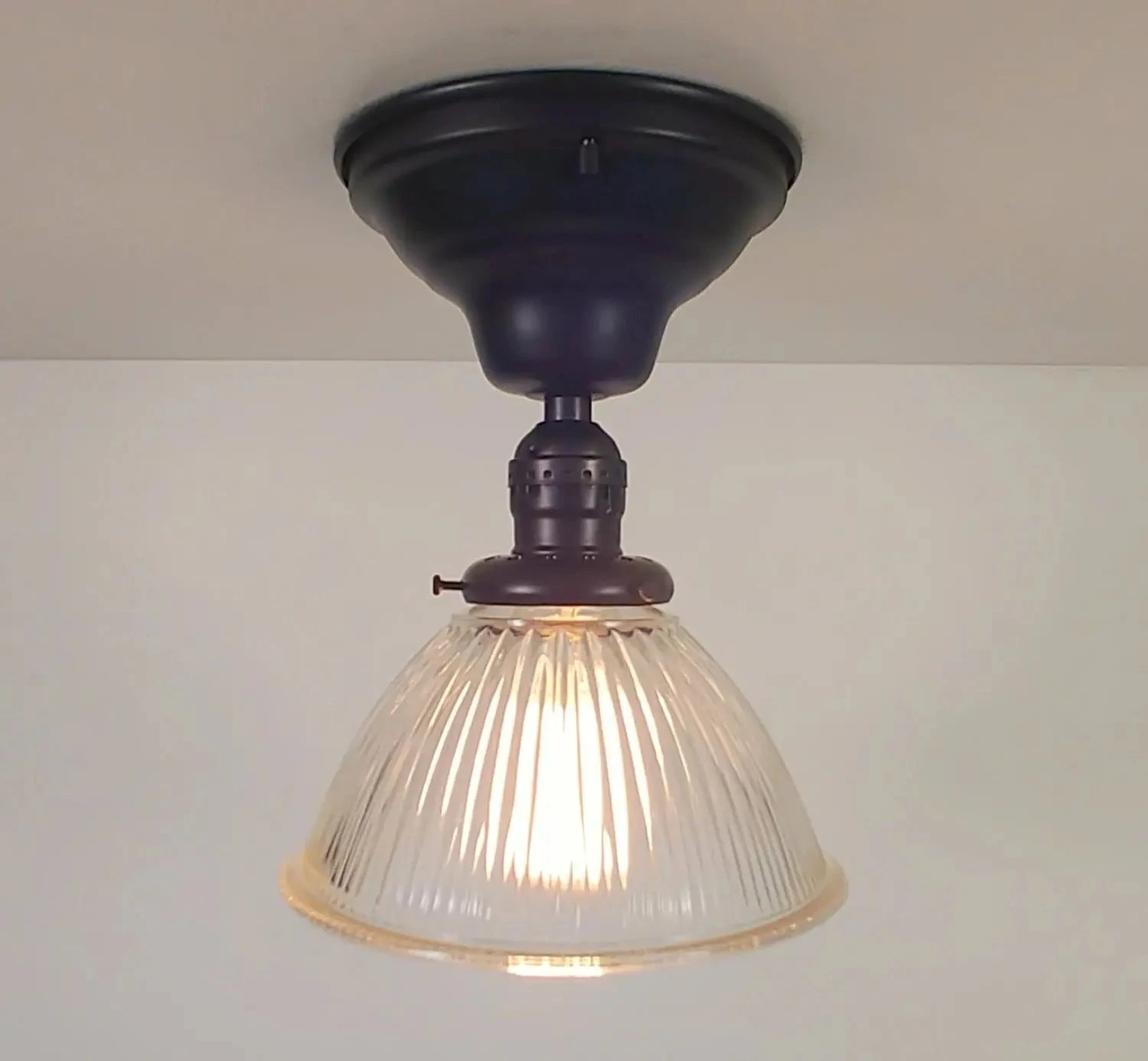 Vintage Factory Holophane Glass With Exposed Socket Light 6 Vintage Factory Holophane Glass With Exposed Socket Light - Image 4