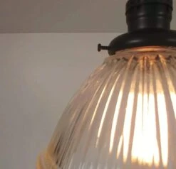 Vintage Factory Holophane Glass With Exposed Socket Light 15 Vintage Factory Holophane Glass With Exposed Socket Light -The Lamp Goods vintageholophaneexposedsocketedisonceilinglightflushmountlightingfixtureclearglasslampgoods 8